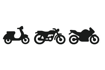 Fototapeta premium Set of scooter motorbike and motorcycle icons, silhouette vector illustrations with transparent background, ordered collection of urban vehicles, transport and travel concepts