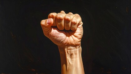 A Powerful Fist Raised Against a Black Background, Symbolizing Protest
