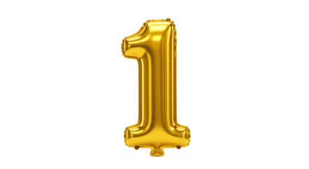 Gold Number One: Foil balloon shines against black; for birthdays, anniversaries, product promos, festive layouts, invites, headers, thumbnails, social media.