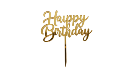 Golden script reads "Happy Birthday" with shiny texture on black background, ideal for cake decor, greeting cards, or digital art.