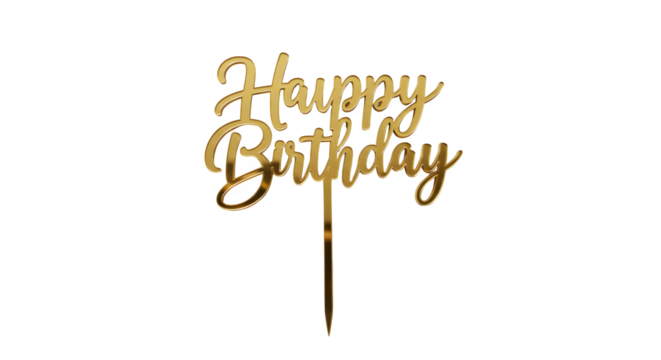 Golden script reads "Happy Birthday" with shiny texture on black background, ideal for cake decor, greeting cards, or digital art.