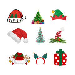 Happy Christmas trees and hats with Gifts' box