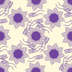 Magic seamless pattern with constellations, sun, moon, magic eyes, clouds and stars. Mystical esoteric background for design