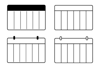Weekly calendar schedule vector set. Blank planner template collection for organization and time management. Minimalist week organizer layout design. Vector set illustration.