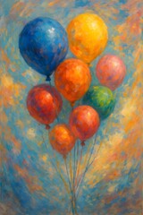 Floating Group of Colorful Balloons on an Abstract Background