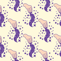 Obraz premium Magic seamless pattern with constellations, sun, moon, magic eyes, clouds and stars. Mystical esoteric background for design