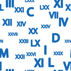 Seamless pattern with Roman numerals. Ten and twenty, thirty, forty, fifty, sixty, seventy, eighty and ninety. Algebra and geometry