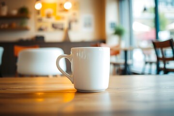 Fototapeta premium Generative AI a simple white mug sits on a wooden table.