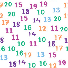 Seamless pattern with beautiful numbers. Ten, twenty, thirty, forty, fifty, sixty, seventy eighty ninety Algebra and geometry