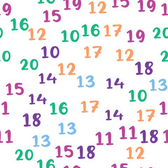 Seamless pattern with beautiful numbers. Ten, twenty, thirty, forty, fifty, sixty, seventy eighty ninety Algebra and geometry