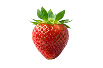 Single red strawberry isolated on white background