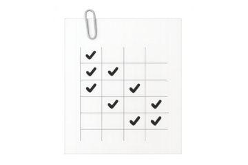 Checklist pinned to a white sheet on transparent background, planning concept