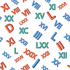 Seamless pattern with Roman numerals. Ten and twenty, thirty, forty, fifty, sixty, seventy, eighty and ninety. Algebra and geometry