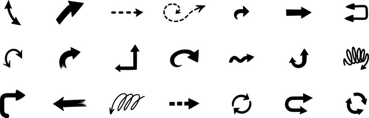 Collection of various hand drawn arrow pointing and symbols isolated on transparent background