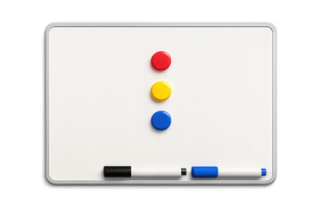 Whiteboard with colored magnets isolated on transparent background. Office