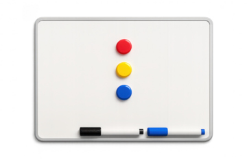 Whiteboard with colored magnets isolated on transparent background. Office