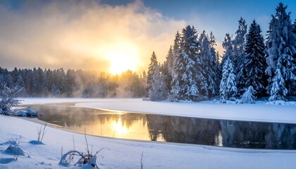Winter sunrise over a frozen river
