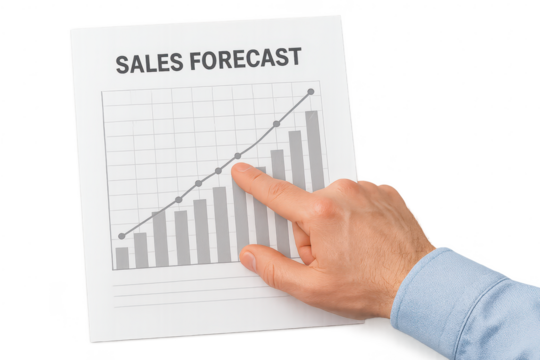 Hand pointing sales forecast chart isolated on transparent background design