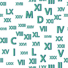 Seamless pattern with Roman numerals. Ten and twenty, thirty, forty, fifty, sixty, seventy, eighty and ninety. Algebra and geometry