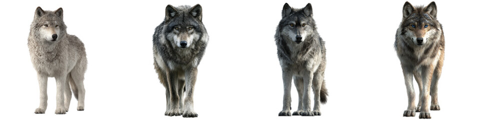 Fototapeta premium Majestic wolves standing alert, a pack of wild canines in realistic detail, perfect for nature documentaries or wildlife conservation campaigns, originally a scalable vector graphic