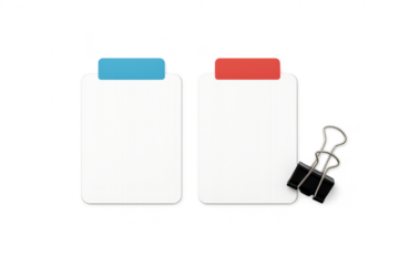 Two blank white clipboards with binder clip isolated on transparent background