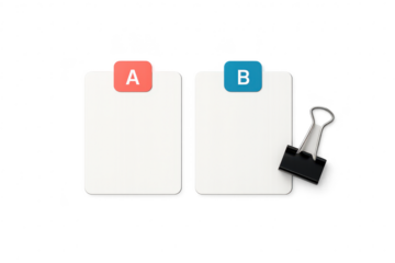 Two whiteboards A and B with binder clip isolated on transparent background