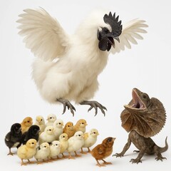 Naklejka premium Mother hen fighting to defend babies
