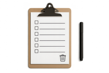 Clipboard with checklist and pen isolated on transparent background, task list
