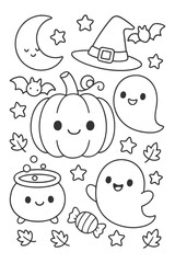 Funny vector cartoon illustration set of Halloween vegetables with a smiling face for children's art and design collection