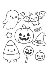 Funny cartoon vector set - Halloween doodle coloring