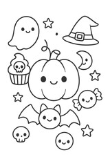 A fun collection of cartoon vector illustrations featuring smiling faces, children, and a funny icon set design - Halloween doodle coloring