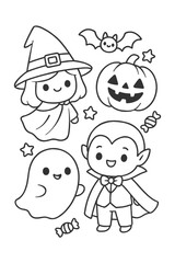 Funny cartoon characters for children's coloring book - Halloween doodle