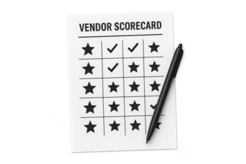 Vendor scorecard with pen isolated on transparent background, performance review