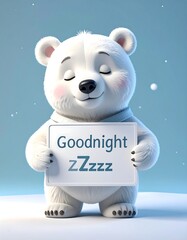 Cute cartoon polar bear holding a sign that says "Goodnight
