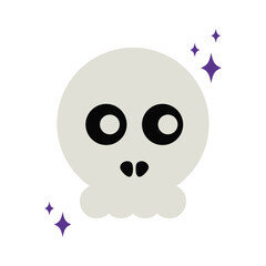 Abstract Halloween scull icon. Cute flat style spooky scalp for holiday card, doodle scull with stars print design. Isolated vector illustration
