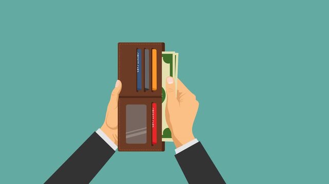 put money in wallet video animation flat concept