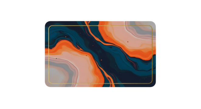Orange and Teal marbleized backdrop features a gold frame and soft lighting for branding, presentation, or abstract poster design.