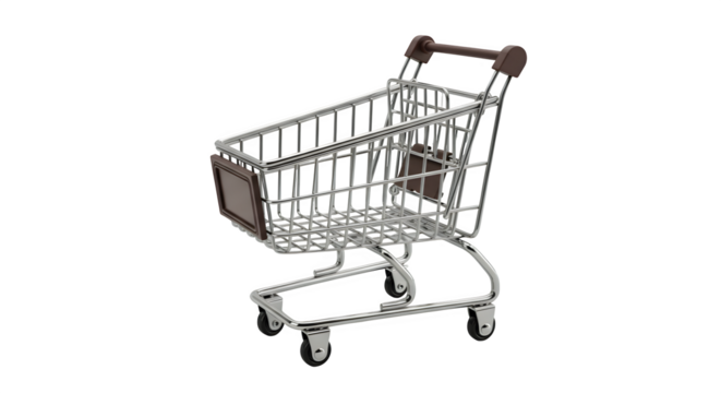 Chrome shopping cart on black shows retail. For e-commerce, product listings, sales promotions, grocery delivery apps, and retail themed marketing.