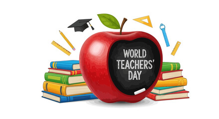 Celebrate World Teachers' Day with festive school supplies and books, perfect for educational materials, teacher appreciation gifts, and back-to-school campaigns