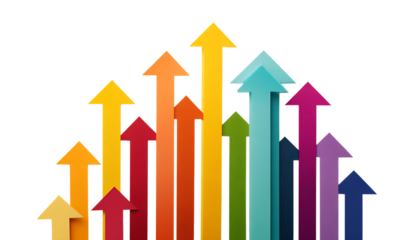 Colorful Arrows Pointing Upwards Representing Growth Isolated on White Background