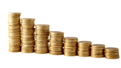 Gold Coin Towers with Green Sprouts Showing Business Profit Growth Isolated PNG