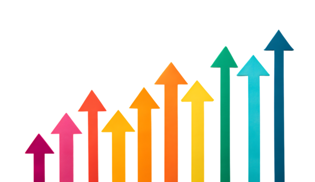 Colorful Arrow Icons Moving Up Representing Positive Trend and Success PNG