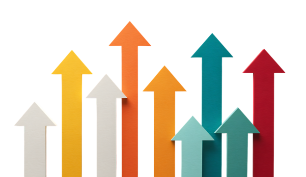 Colorful Up Arrows Representing Growth and Progress Isolated