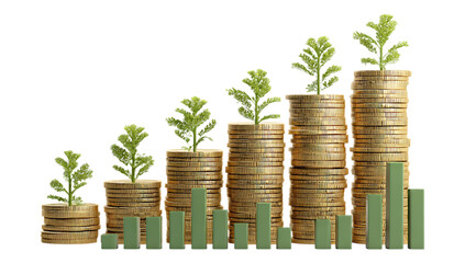 Gold Coins with Growing Plants Concept of Eco-Friendly Financial Success