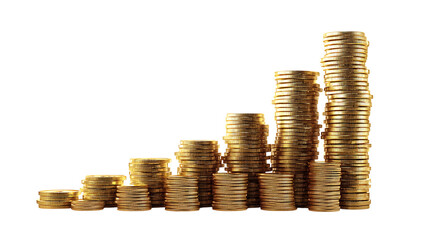 Golden Coin Columns with Green Sprouting Plants Indicating Investment Return