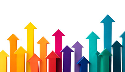 Upward Colorful Arrows Symbolizing Business Growth PNG Isolated