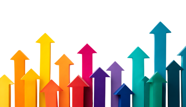 Upward Colorful Arrows Symbolizing Business Growth PNG Isolated