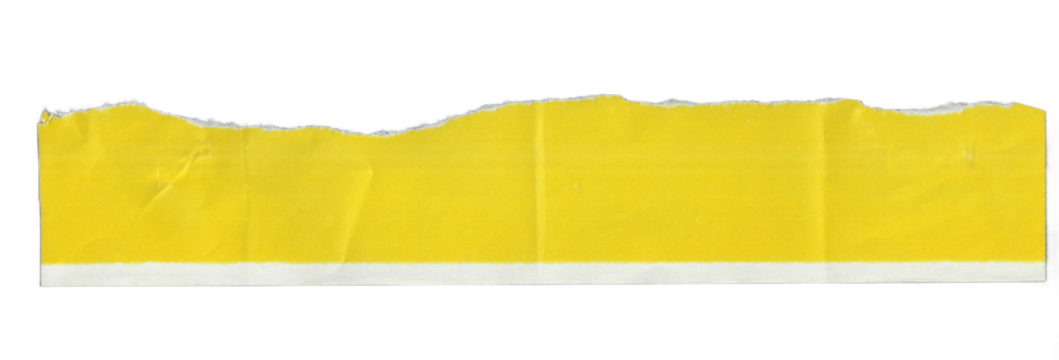 Torn Yellow Paper with Vertical Folds and White Bottom Strip on Transparent Background