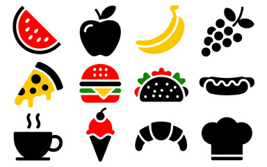 Twelve colorful food icons a set of delicious illustrations for your designs