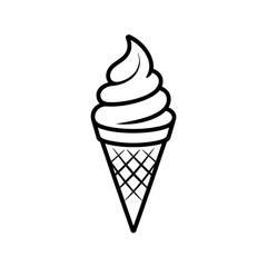 Simple black and white line drawing of a swirled soft serve ice cream cone delight